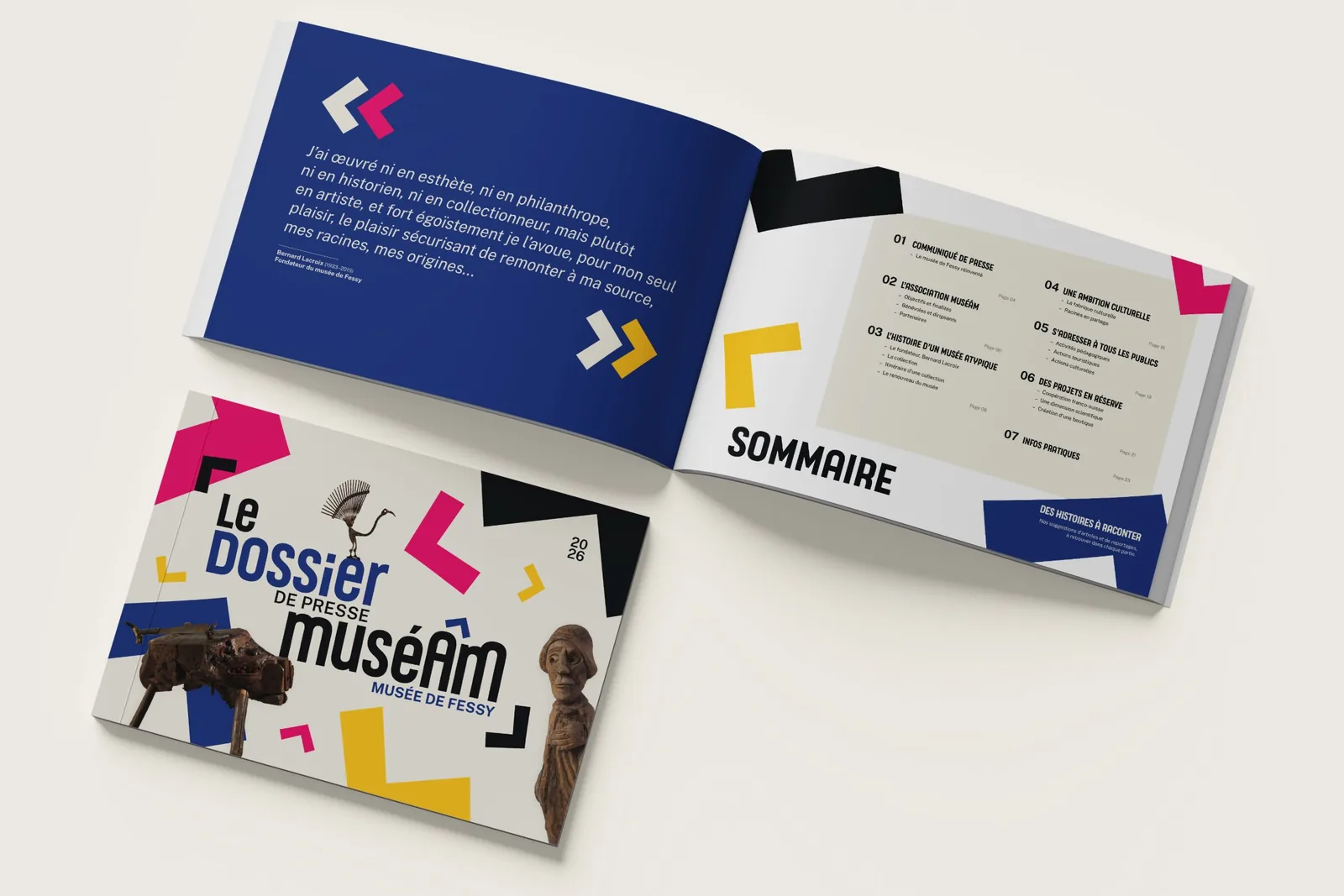 Dossier de presse 2026 du musée de Fessy – Muséâm : couverture et double page du sommaire